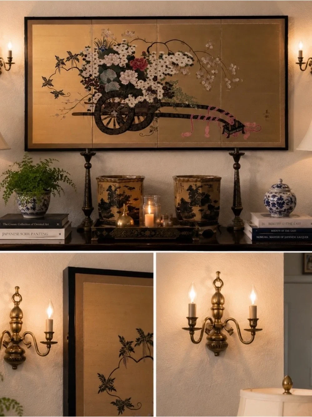 VTG Brass Wall Sconces Made in India Chinoiserie Rococo Revival Candleholders